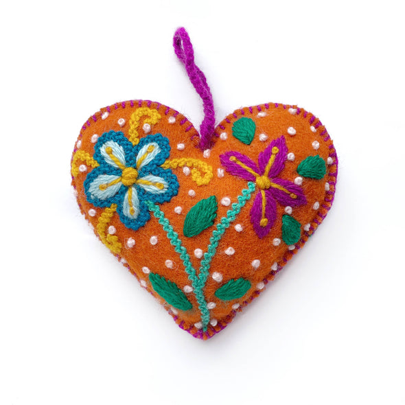 Colorful Embroidered Heart Christmas Ornament