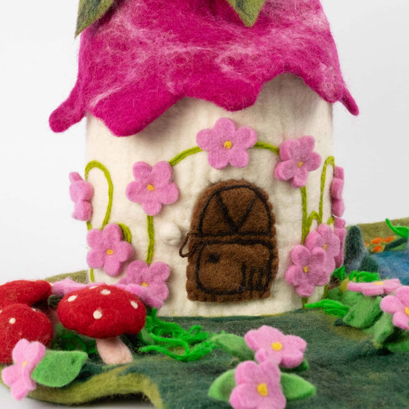 Felt Pink Fairy Cottage Finger Puppet House