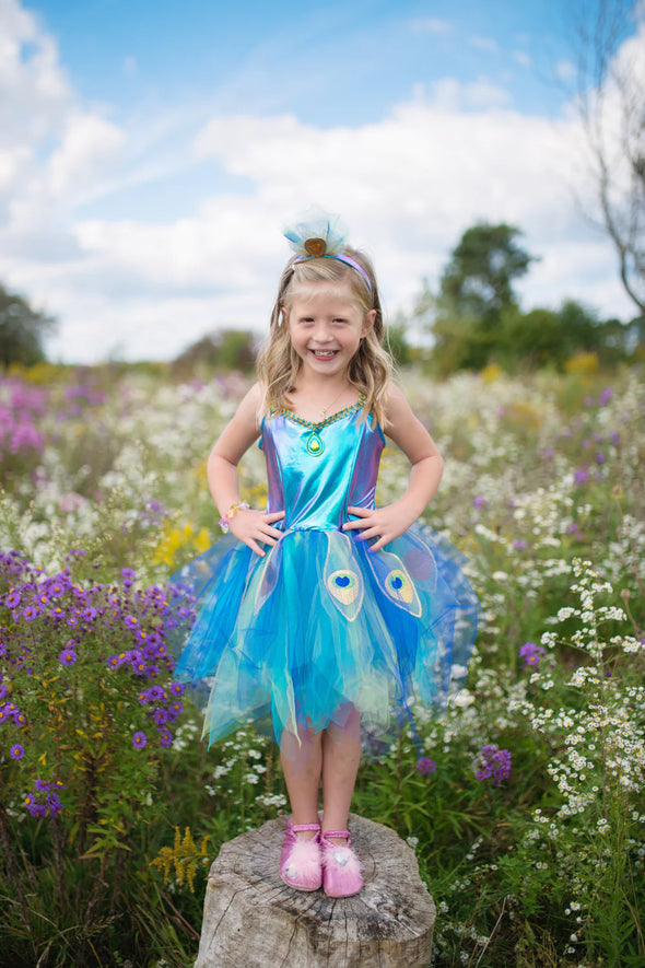 Pretty Peacock Dress & Headband - Size 5-6