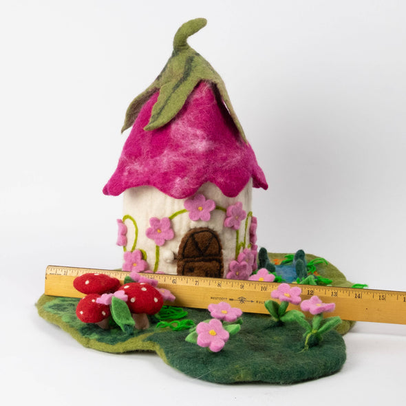 Felt Pink Fairy Cottage Finger Puppet House