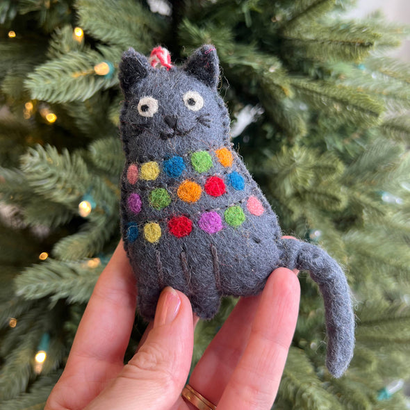 Cat Tangled in Christmas Lights Ornament 