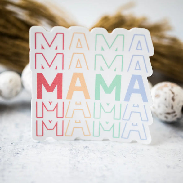 Mama Stacked White Vinyl Sticker, 3 in