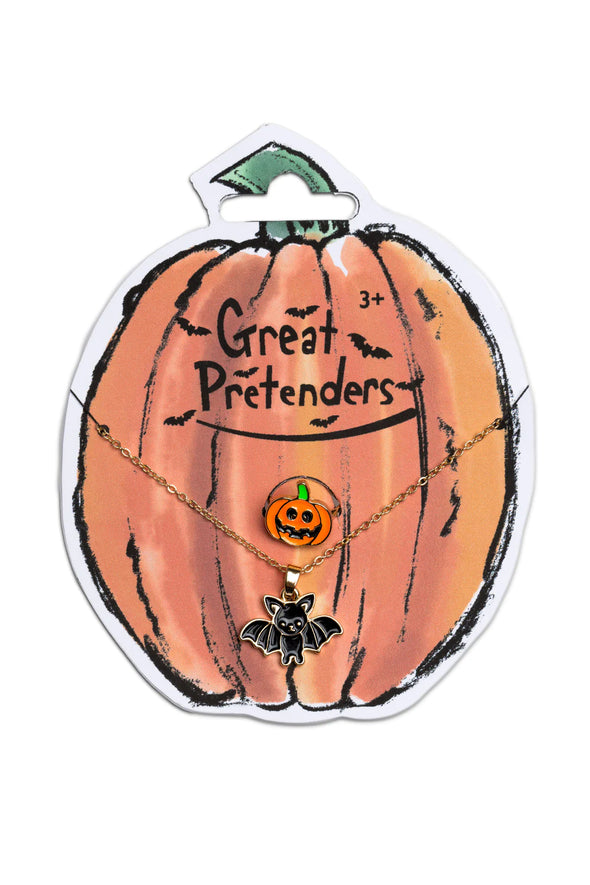 Bat Necklace with Pumpkin Ring