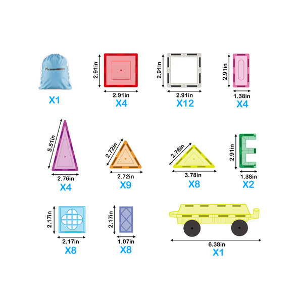 PicassoTiles Magnetic Tiles Building Set  - 61 pc