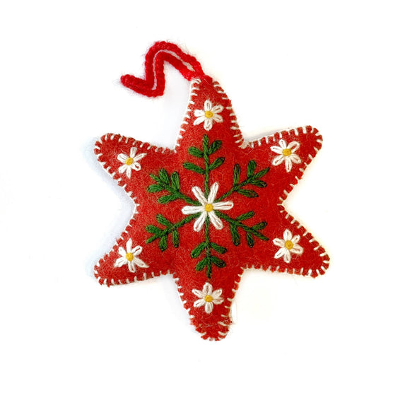 Red Six Pointed Star Christmas Ornament