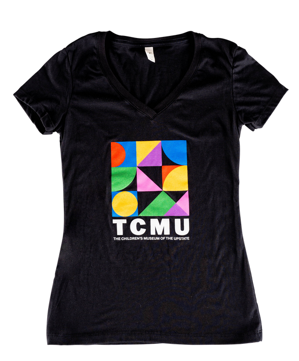 TCMU Geometric Branded Shirt (Black V-Neck Sizes)
